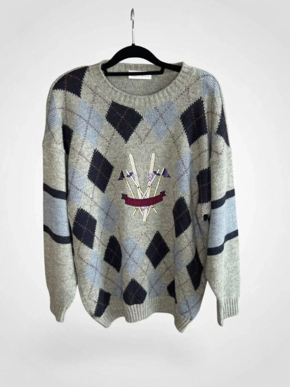 St. Michael - Marks & Spencer Sweater Argyle Alpaca Wool Embroidered Ski Size XL